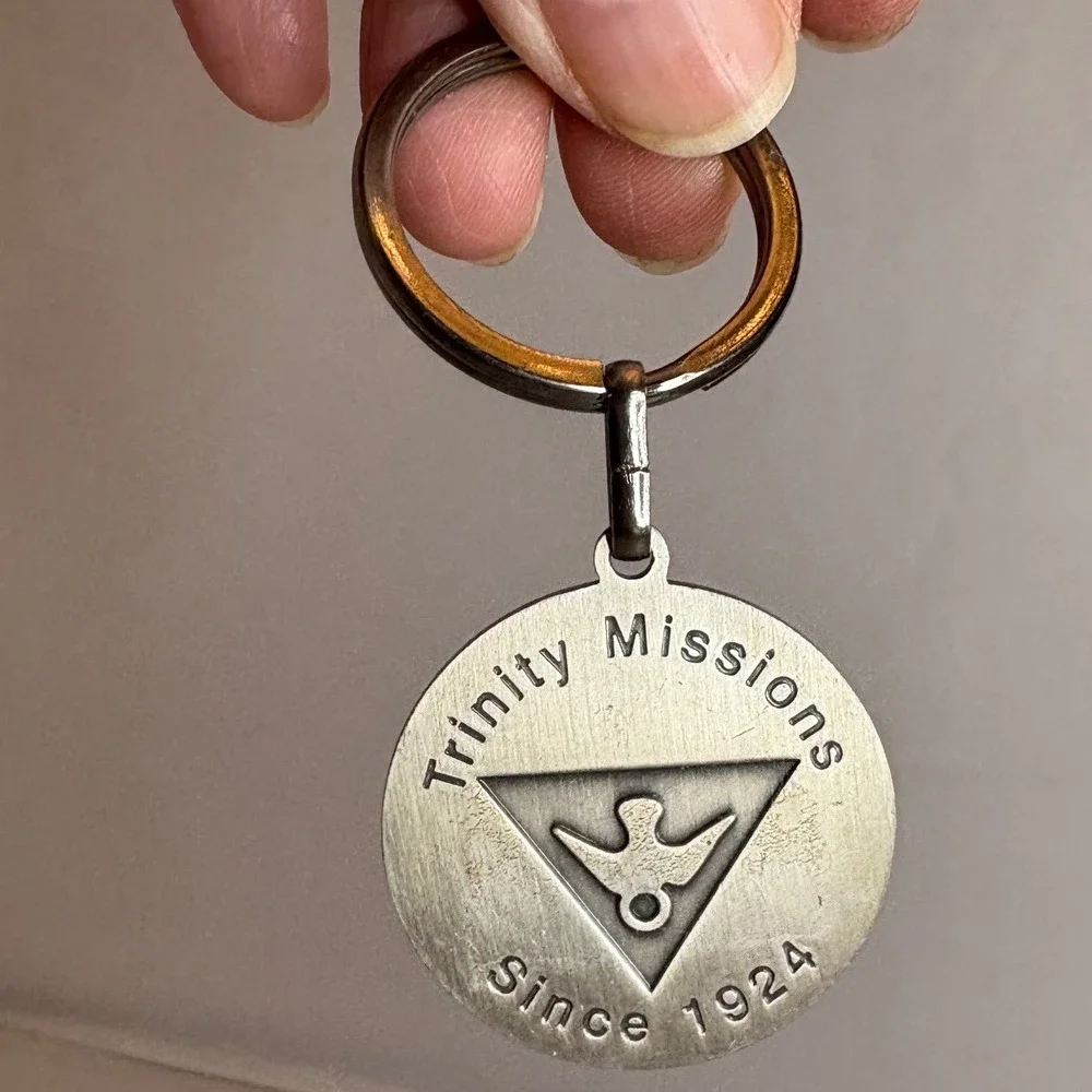 Our Lady of Lourdes Mary Pray For Us Trinity Missions Keychain Vintage Religious